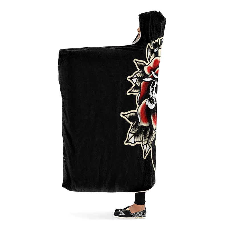 Red Rose Scythe Skull Hooded Blanket