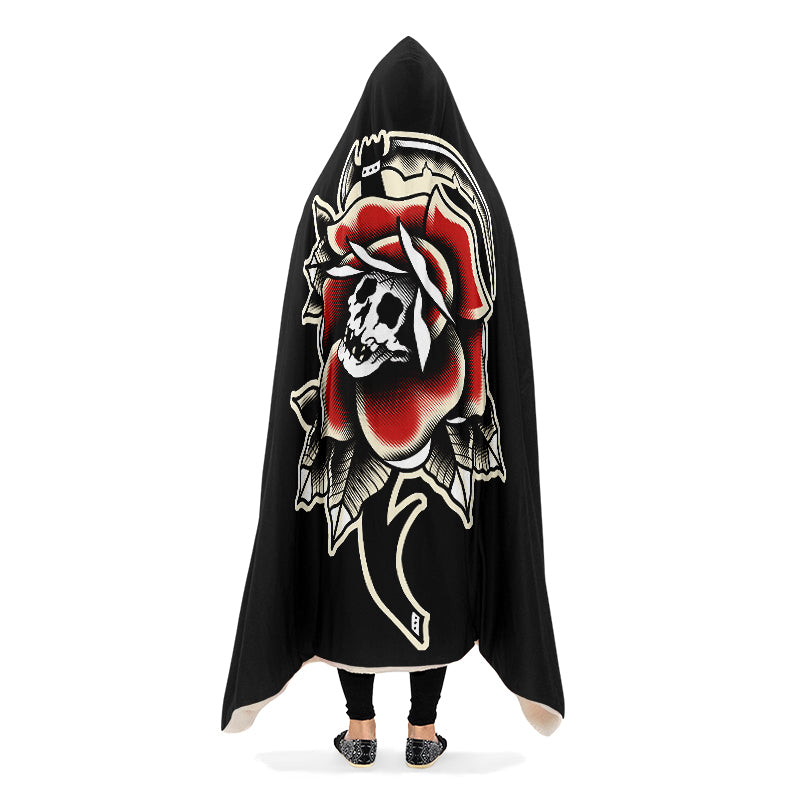 Red Rose Scythe Skull Hooded Blanket