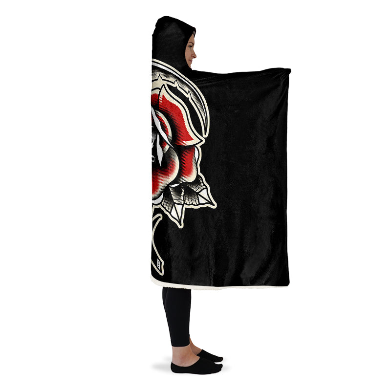 Red Rose Scythe Skull Hooded Blanket