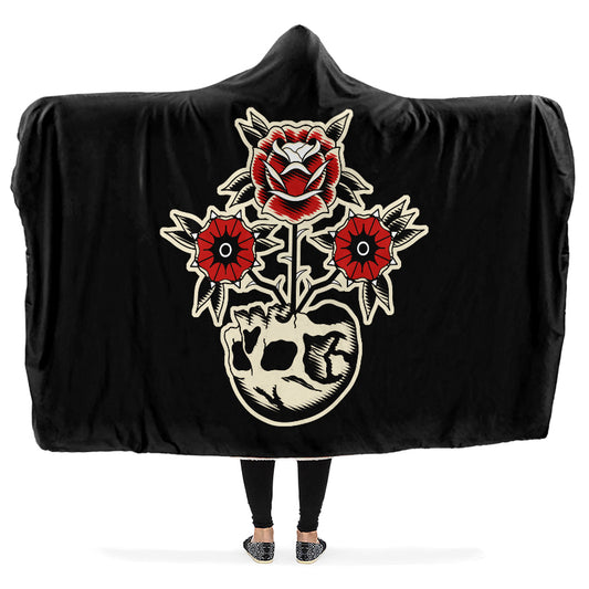 Skull Flowers Hooded Blanket