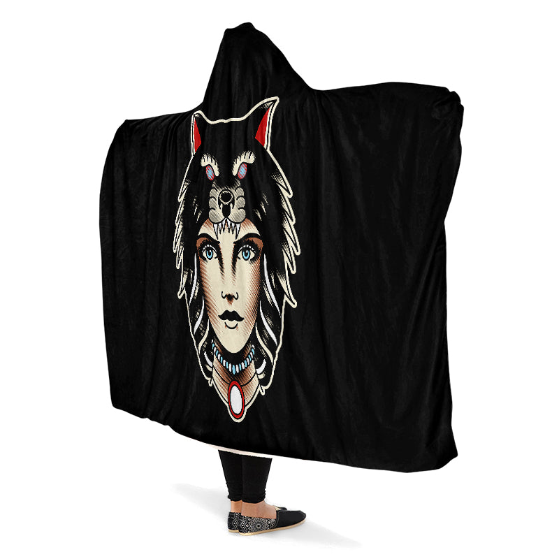 Wolf Cowl Girl Head Hooded Blanket