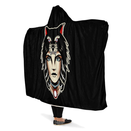 Wolf Cowl Girl Head Hooded Blanket