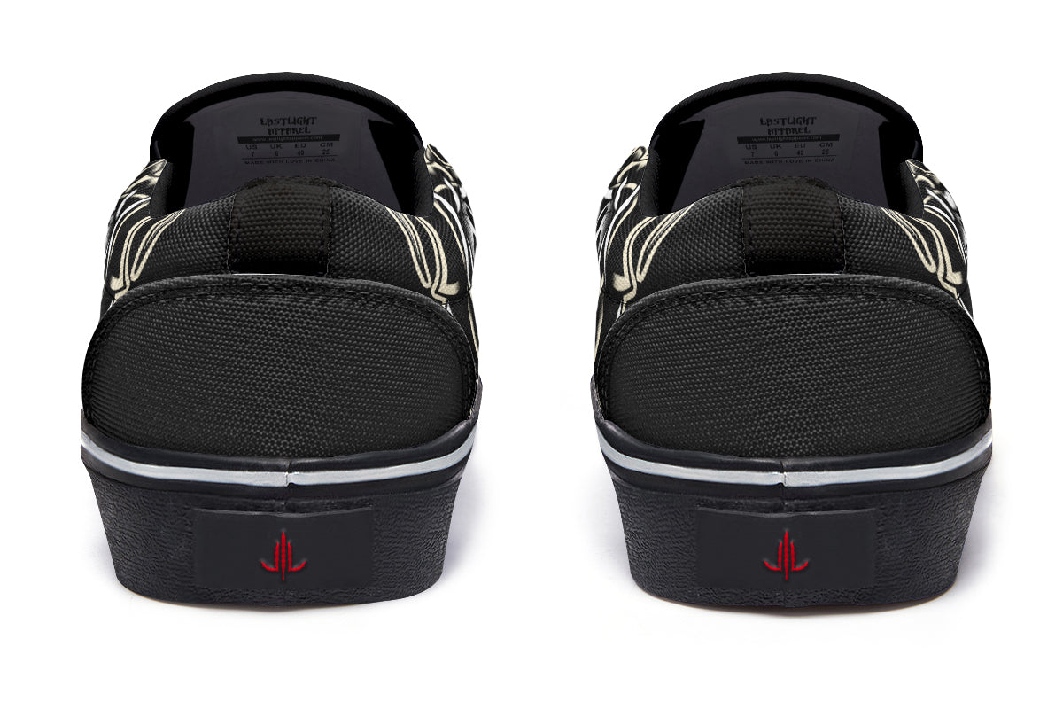 Black Rose Scythe Skull Slip On Shoes