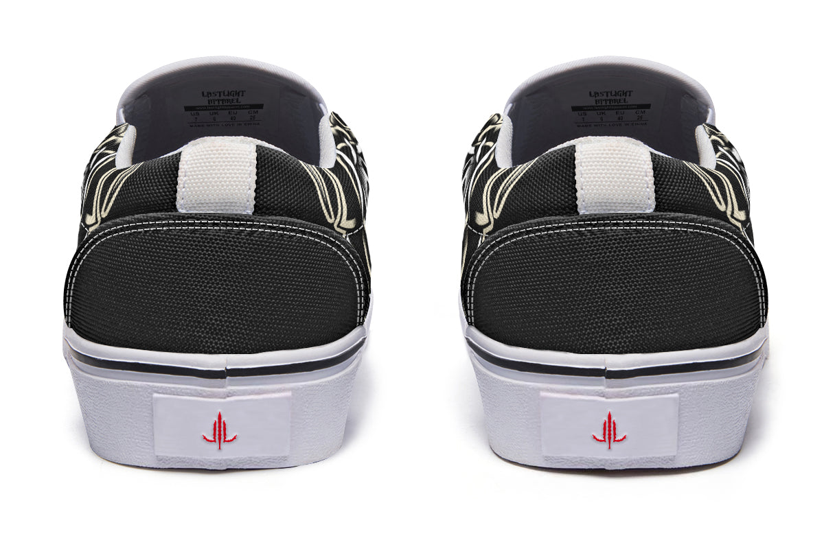 Black Rose Scythe Skull Slip On Shoes