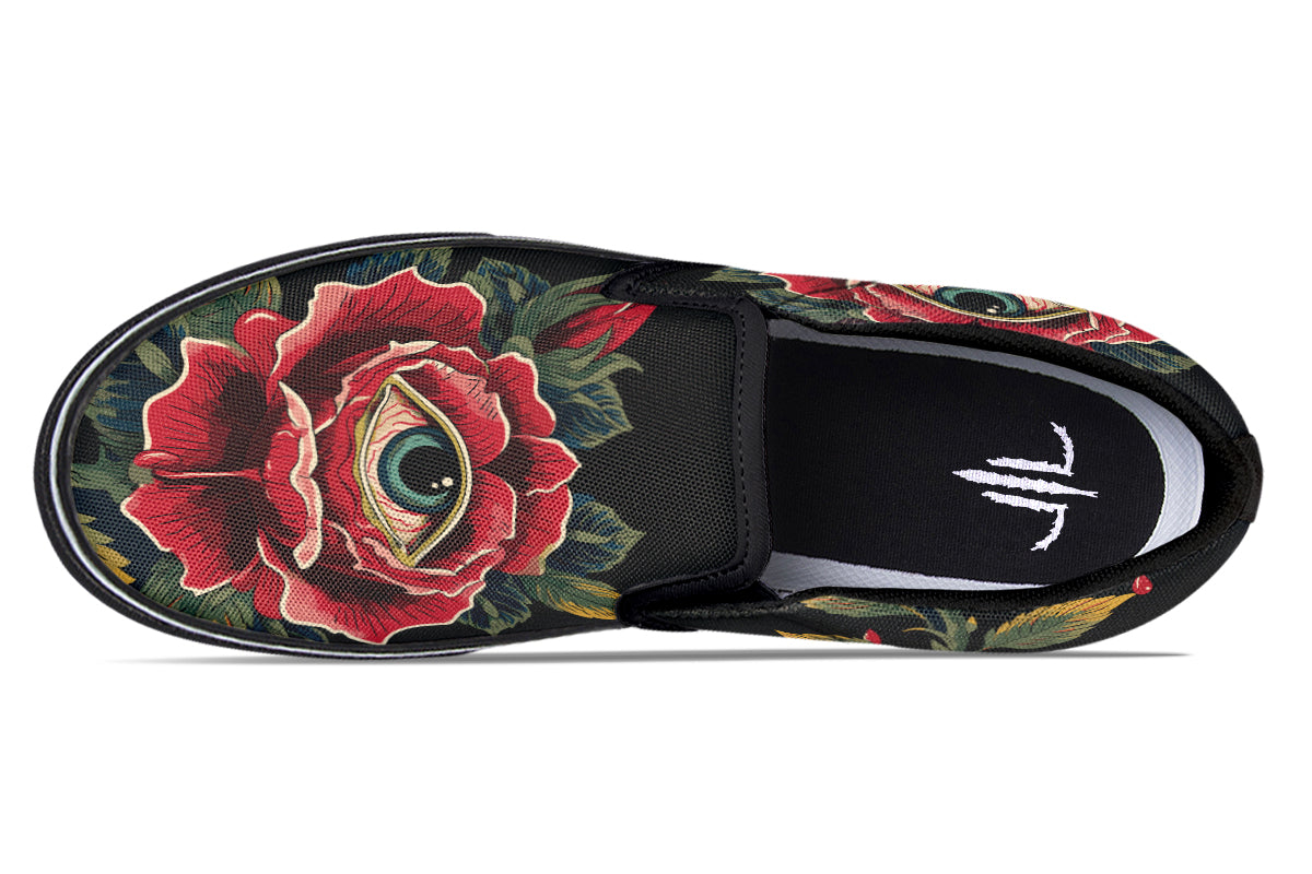 Bleeding Eye Rose Slip On Shoes