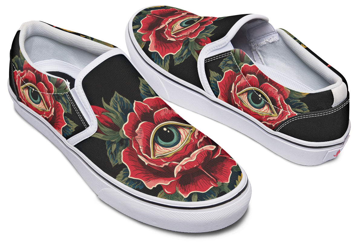 Bleeding Eye Rose Slip On Shoes