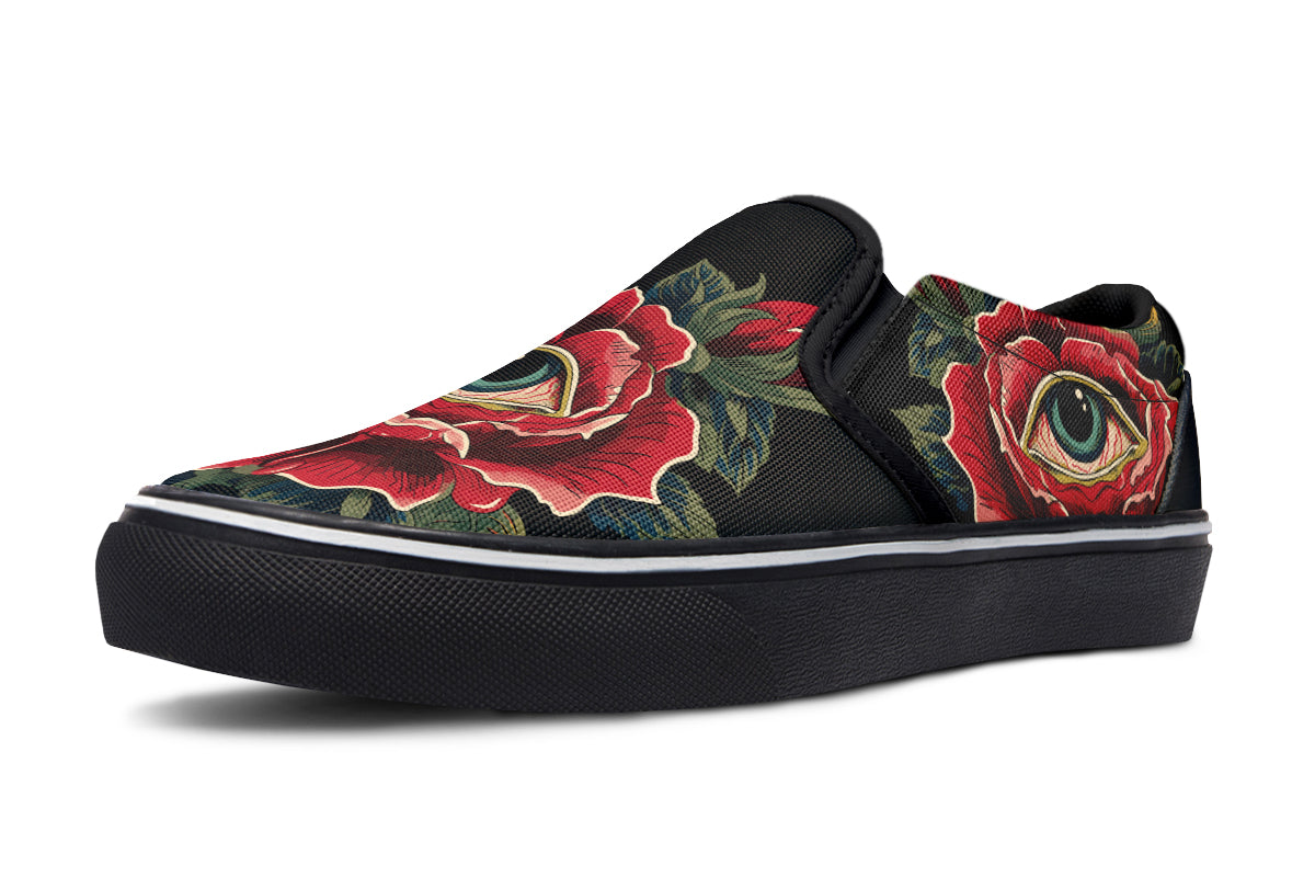 Bleeding Eye Rose Slip On Shoes
