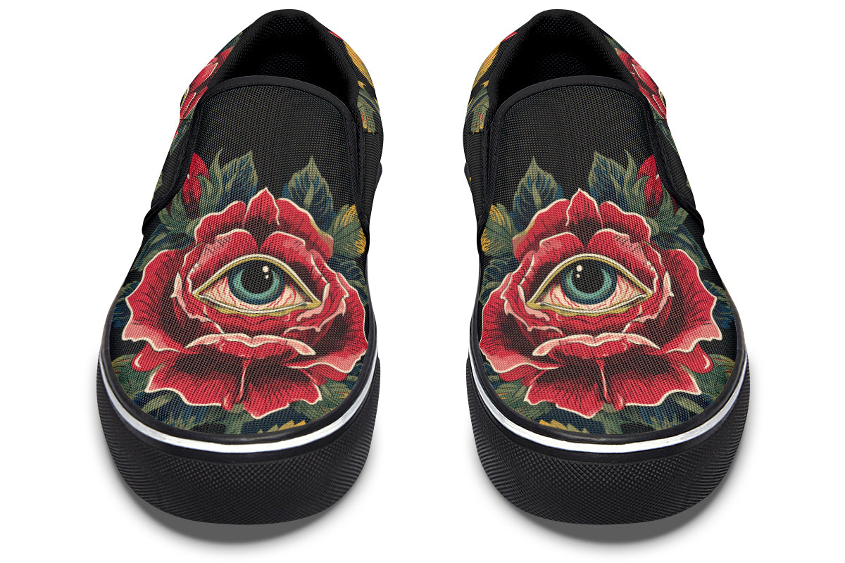 Bleeding Eye Rose Slip On Shoes