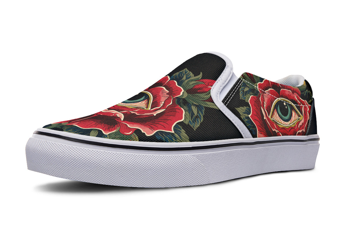 Bleeding Eye Rose Slip On Shoes