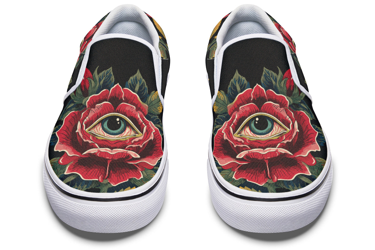 Bleeding Eye Rose Slip On Shoes