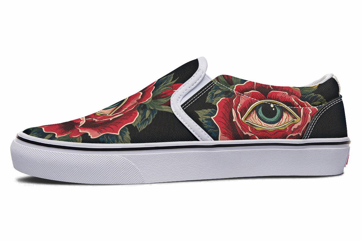 Bleeding Eye Rose Slip On Shoes