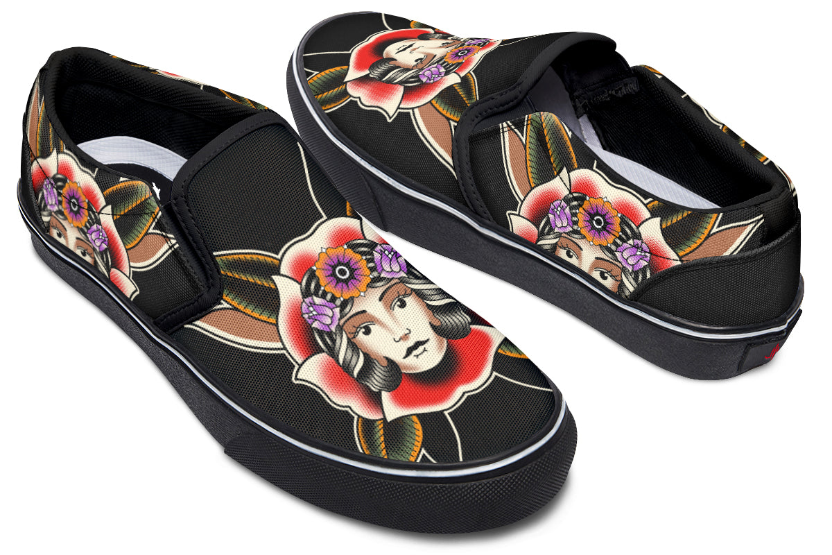 Blooming Girl Head Slip On Shoes