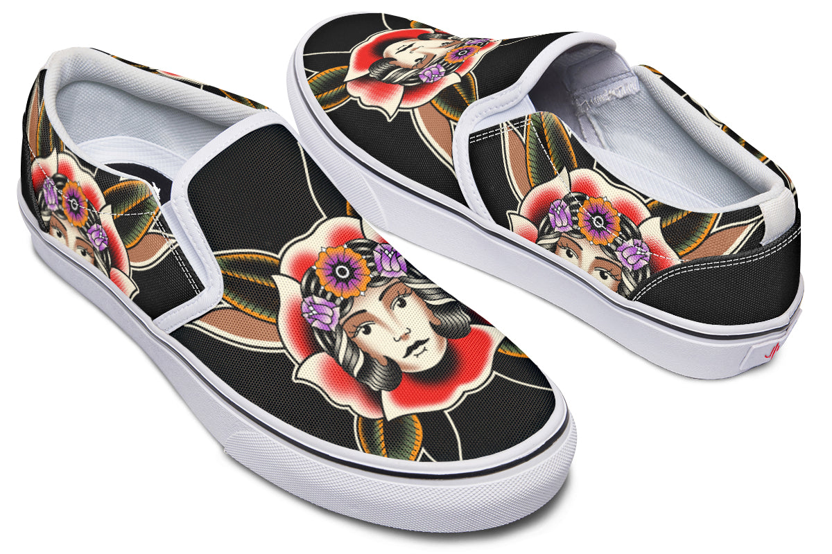 Blooming Girl Head Slip On Shoes