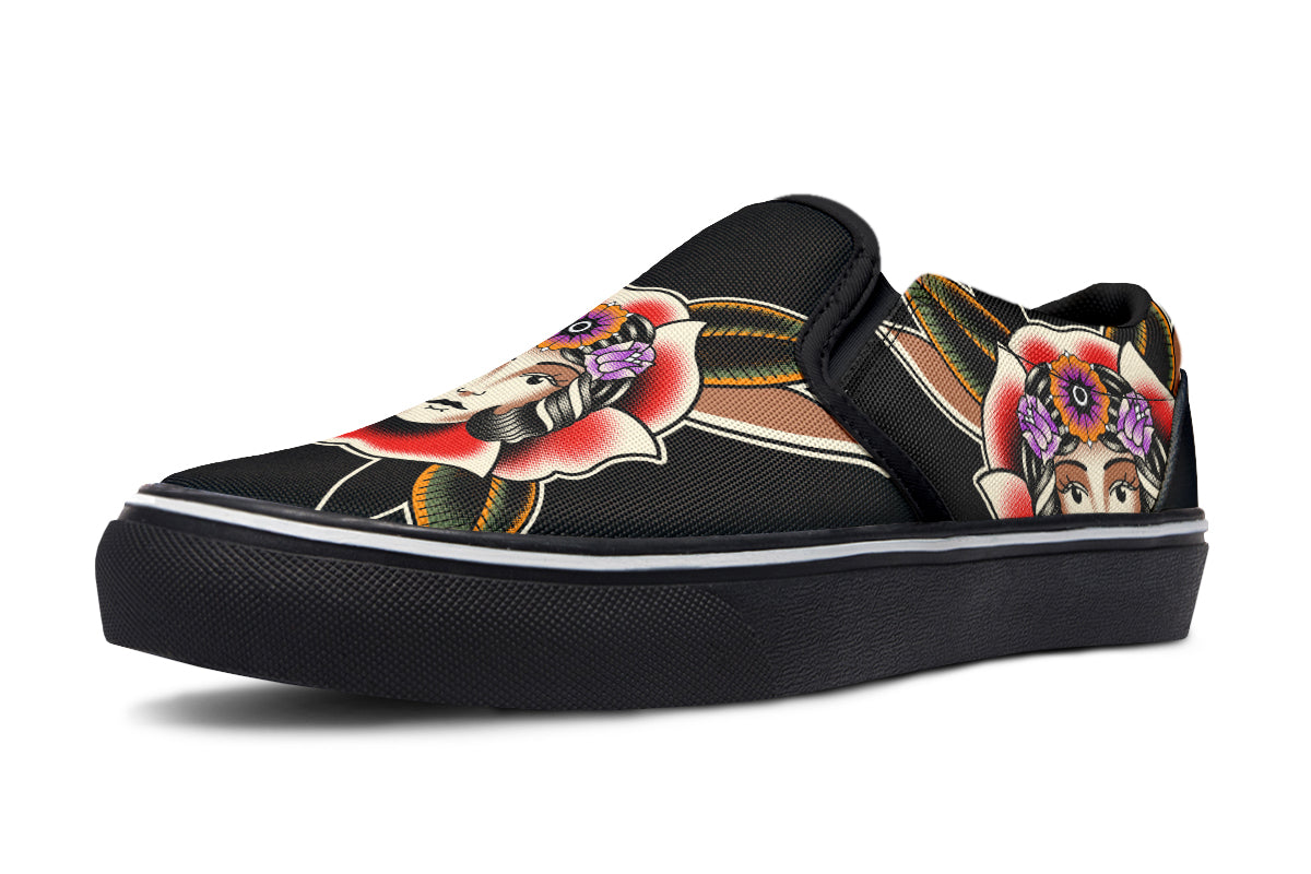 Blooming Girl Head Slip On Shoes