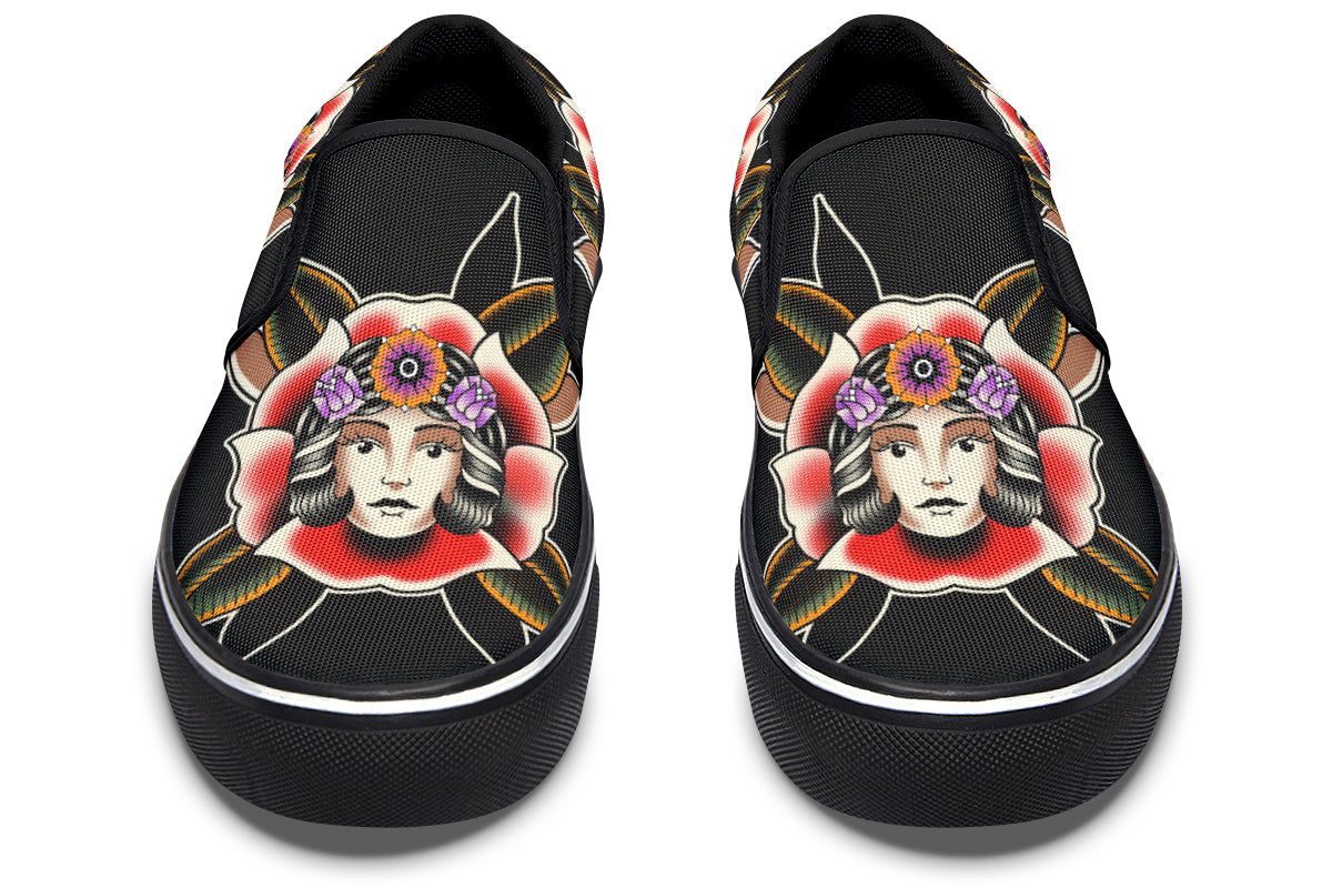 Blooming Girl Head Slip On Shoes