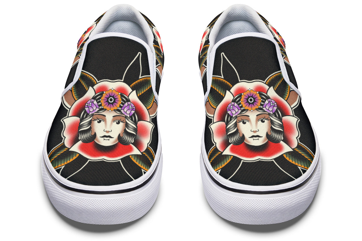 Blooming Girl Head Slip On Shoes