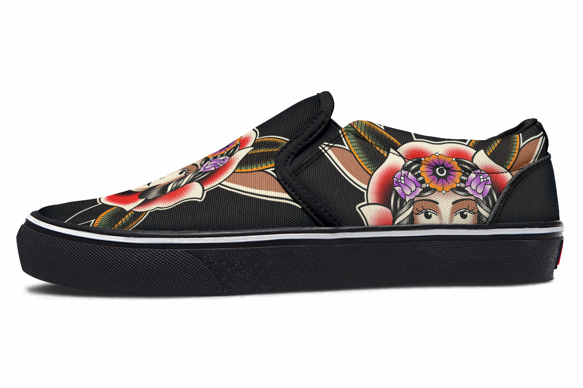 Blooming Girl Head Slip On Shoes