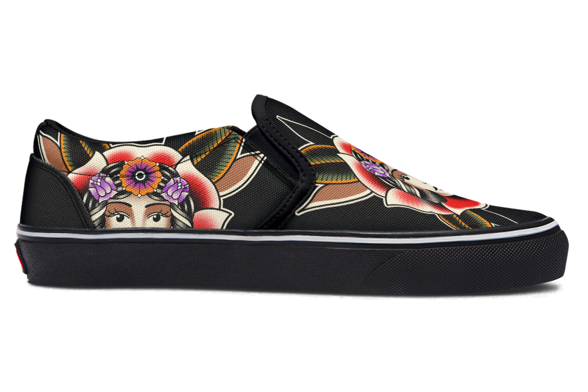 Blooming Girl Head Slip On Shoes