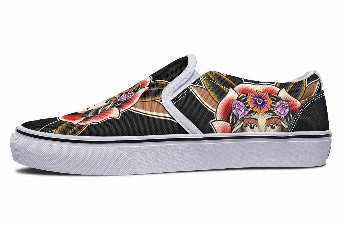 Blooming Girl Head Slip On Shoes