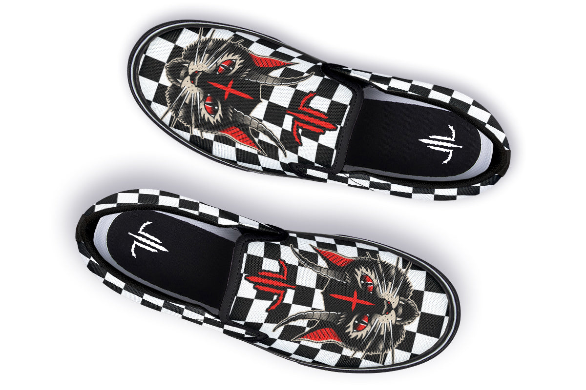 Cat Demon Checkered Slip On Shoes