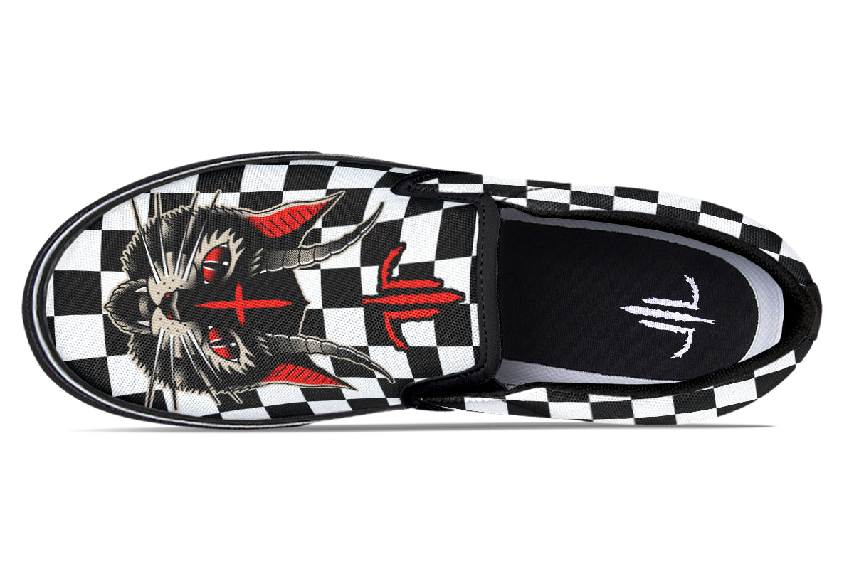 Cat Demon Checkered Slip On Shoes