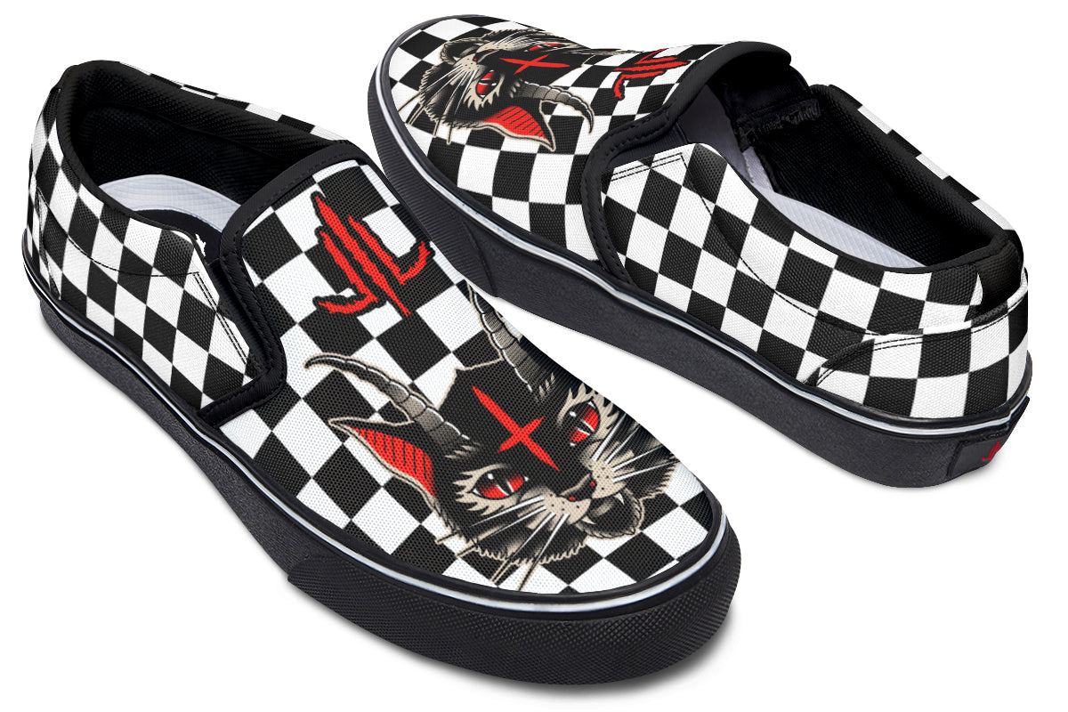 Cat Demon Checkered Slip On Shoes