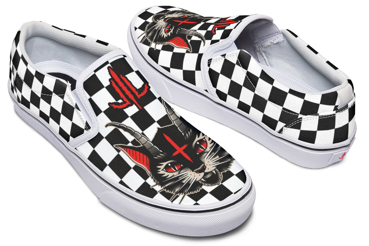 Cat Demon Checkered Slip On Shoes