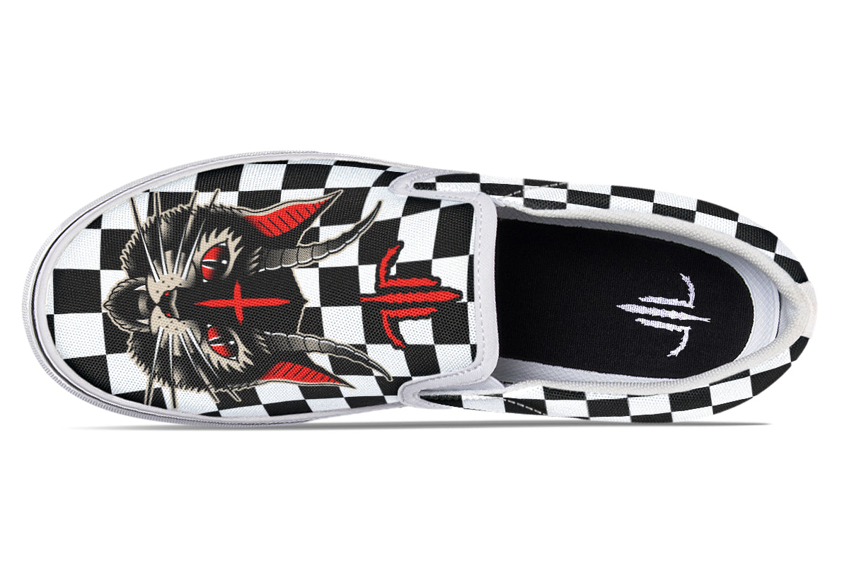 Cat Demon Checkered Slip On Shoes