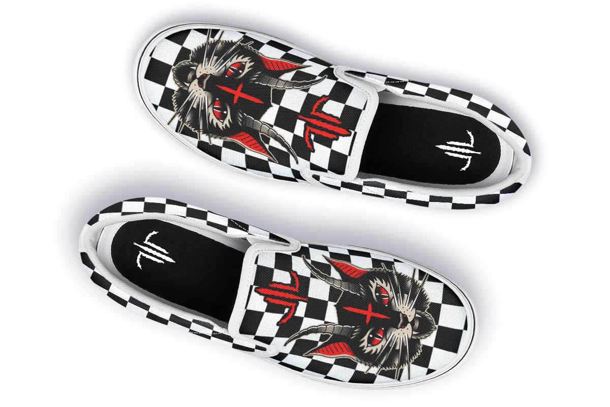 Cat Demon Checkered Slip On Shoes