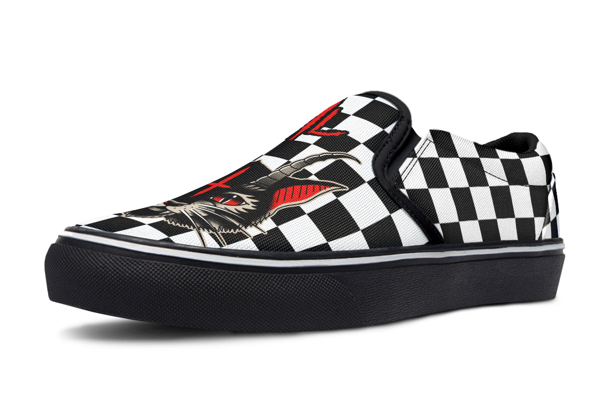 Cat Demon Checkered Slip On Shoes