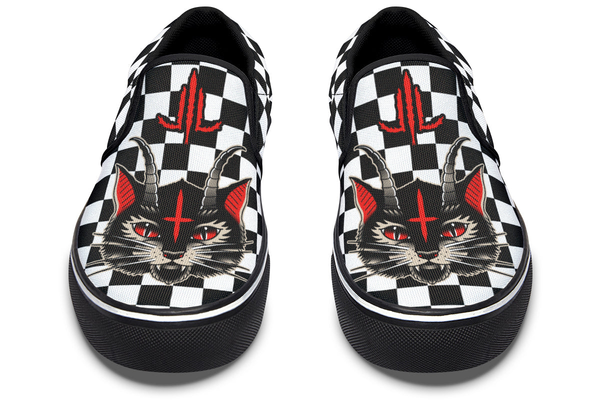 Cat Demon Checkered Slip On Shoes