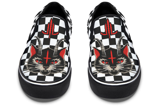 Cat Demon Checkered Slip On Shoes