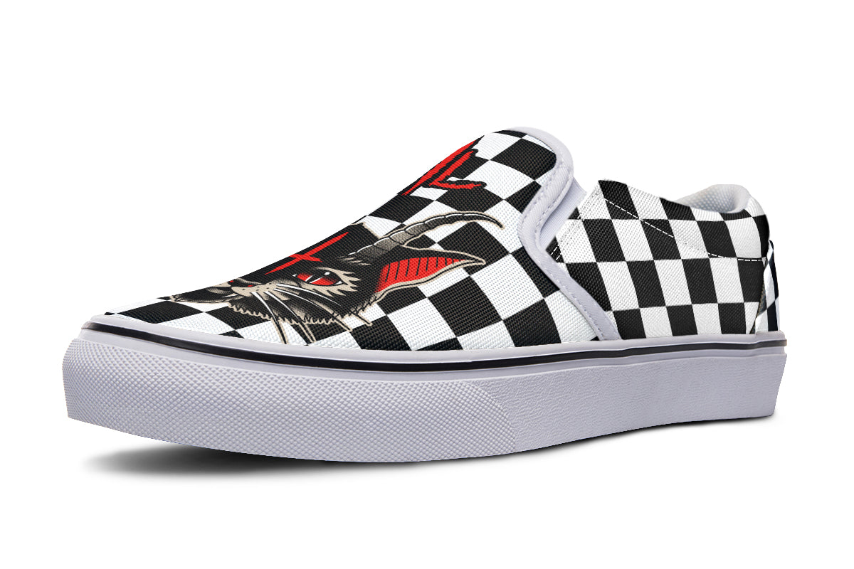 Cat Demon Checkered Slip On Shoes