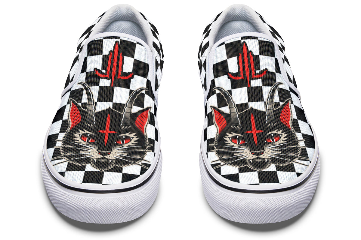 Cat Demon Checkered Slip On Shoes