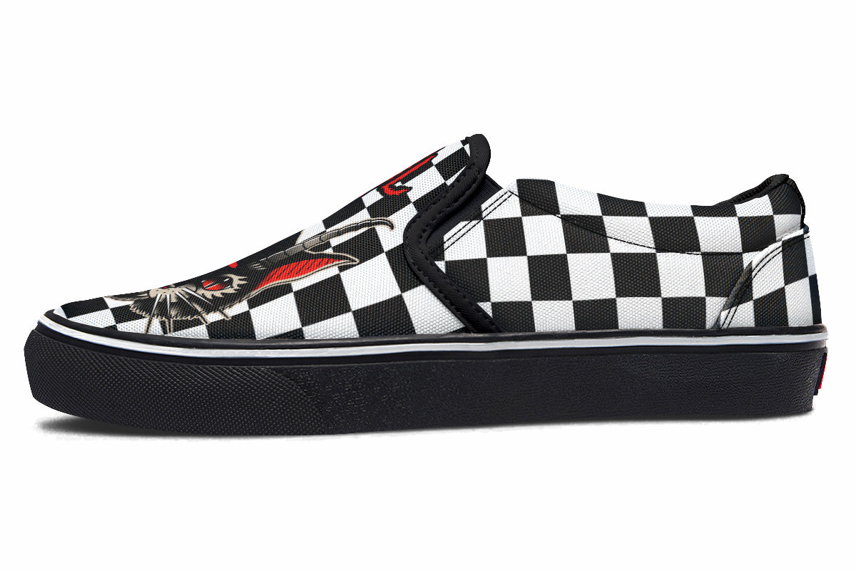 Cat Demon Checkered Slip On Shoes