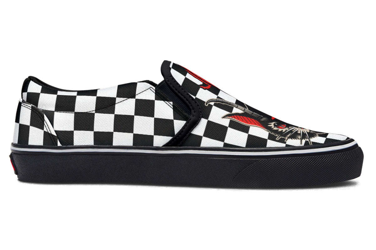 Cat Demon Checkered Slip On Shoes