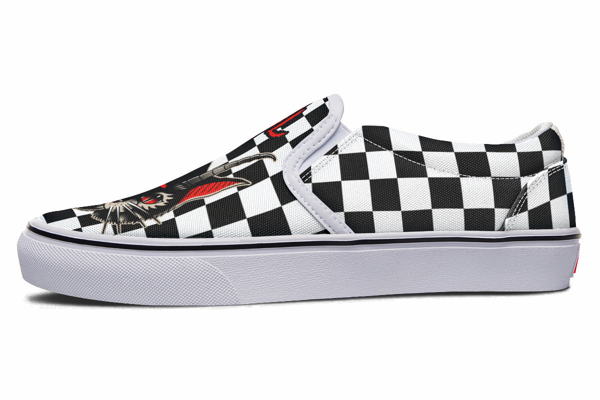 Cat Demon Checkered Slip On Shoes