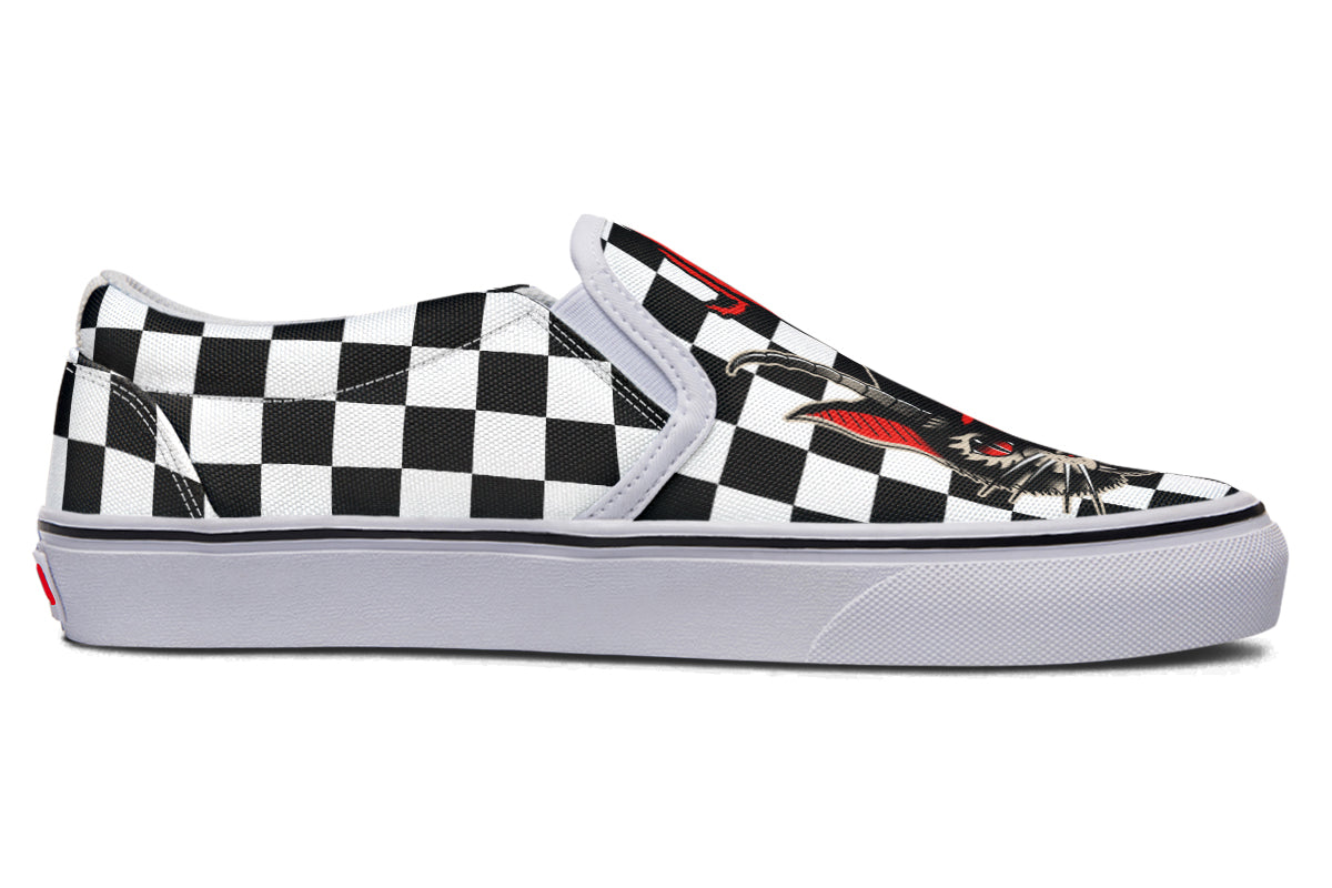 Cat Demon Checkered Slip On Shoes