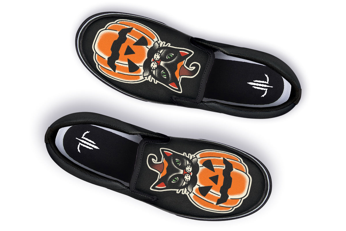 Pumpkin Cat Slip On Shoes