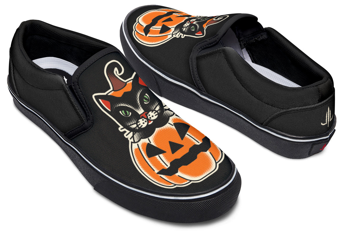 Pumpkin Cat Slip On Shoes