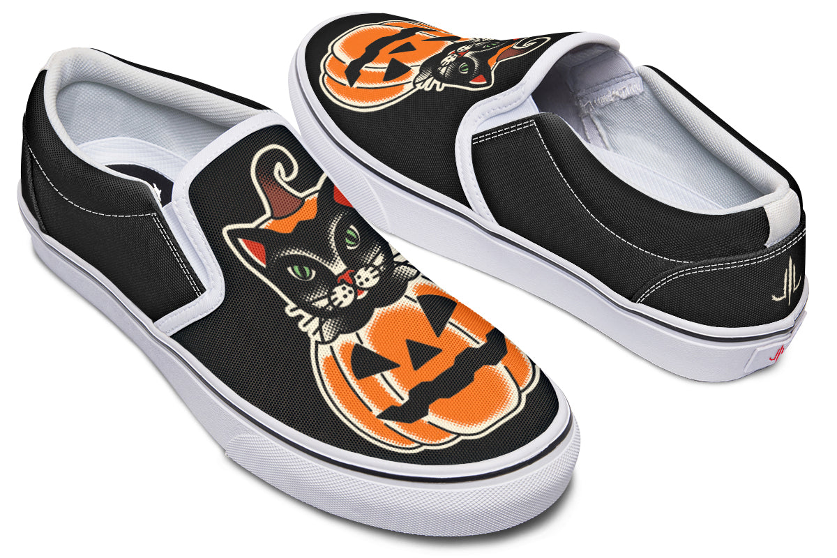 Pumpkin Cat Slip On Shoes