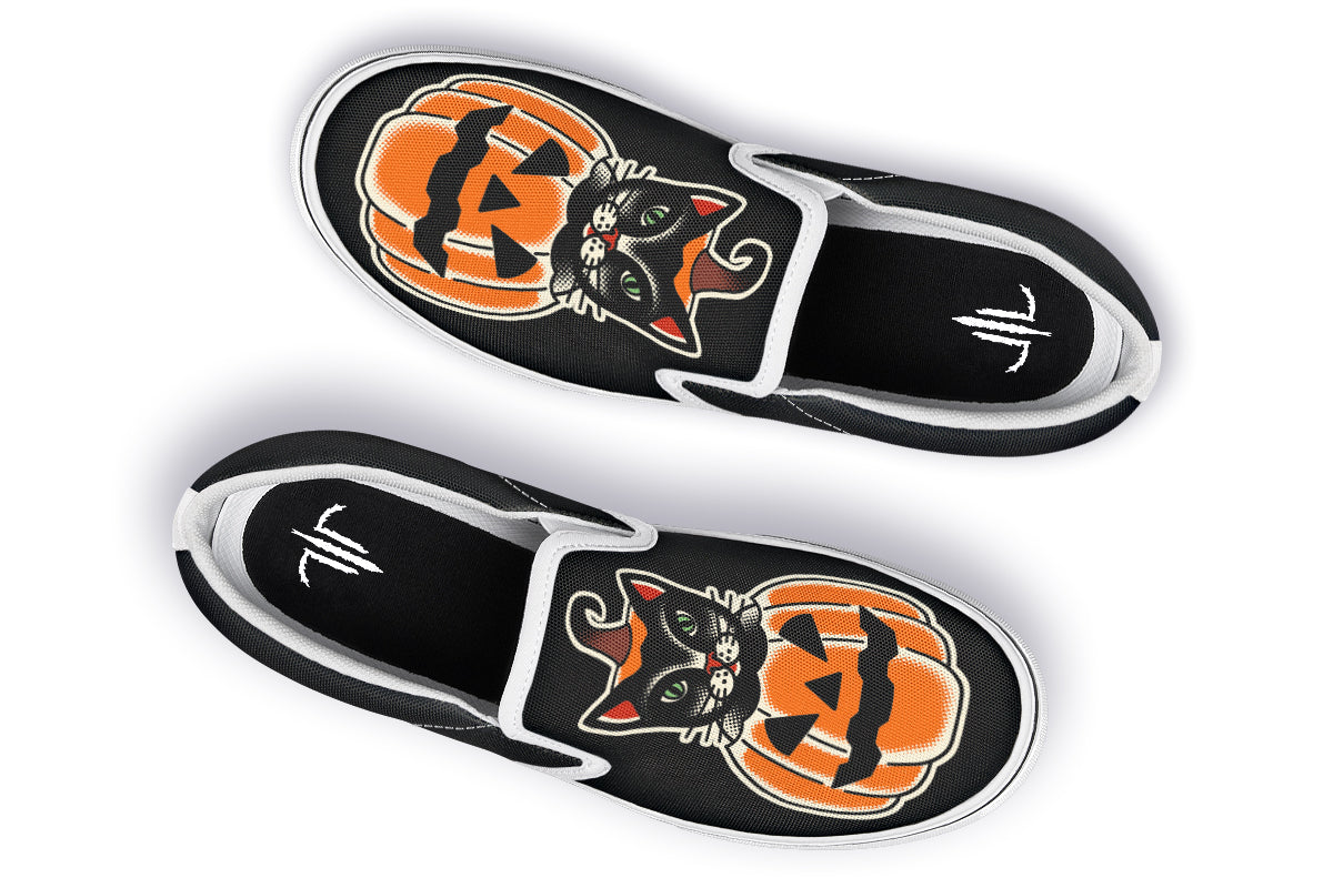 Pumpkin Cat Slip On Shoes