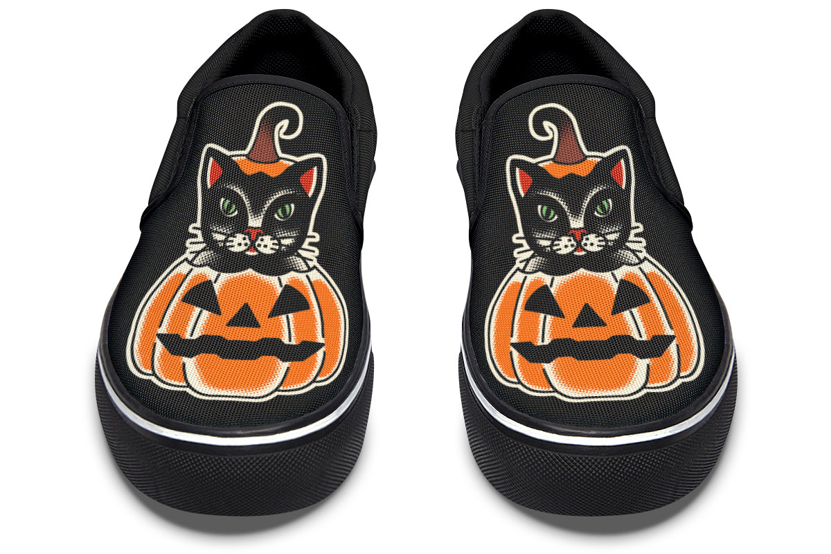 Pumpkin Cat Slip On Shoes