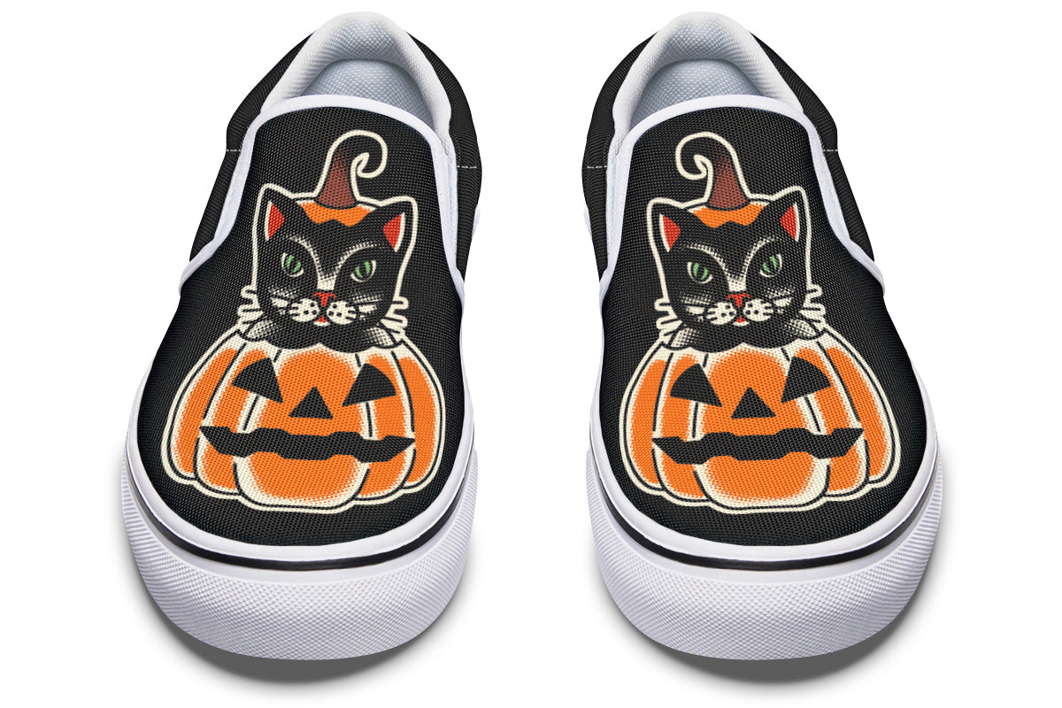 Pumpkin Cat Slip On Shoes