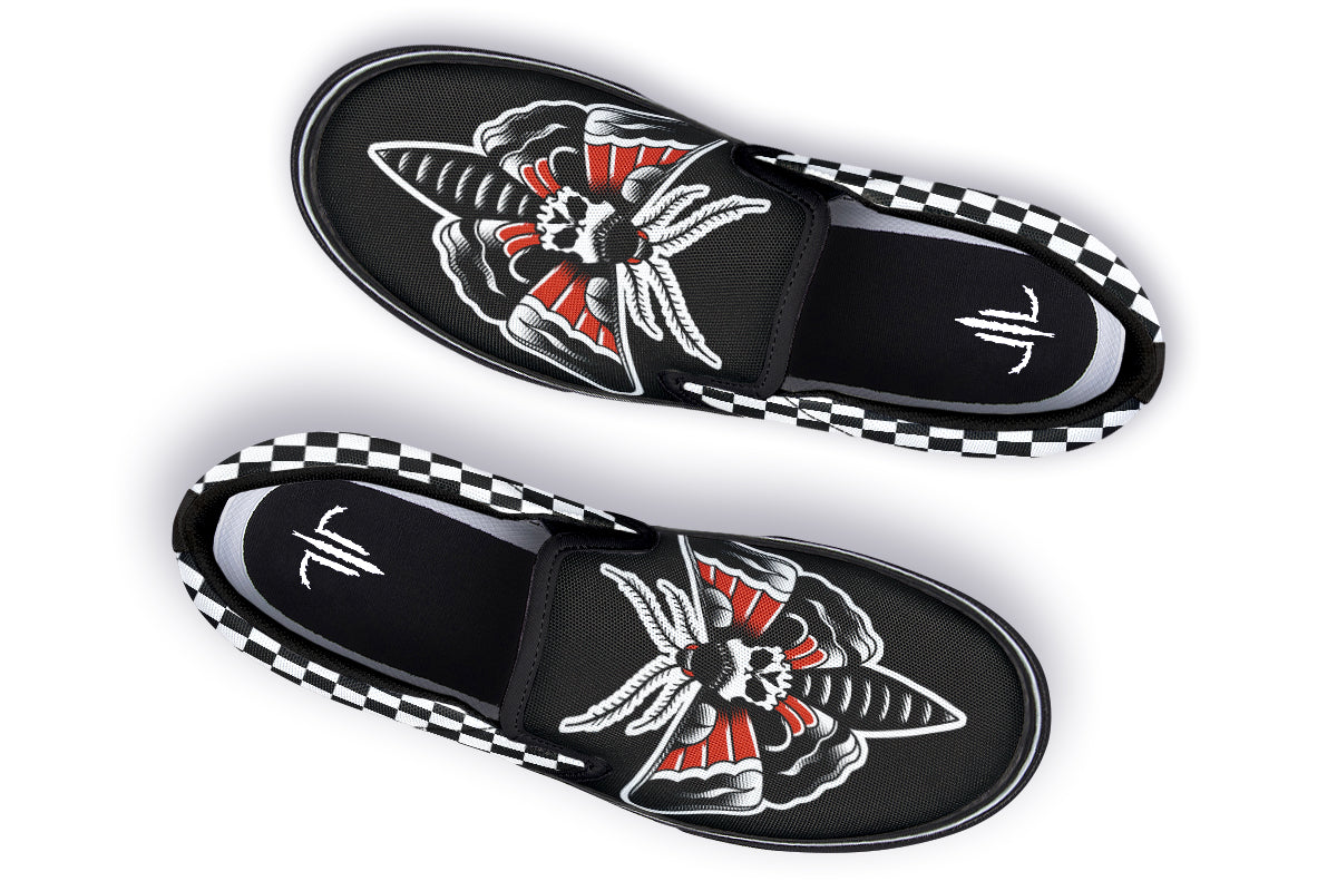 Checkered Death Moth Slip On Shoes