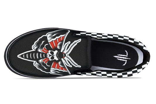 Checkered Death Moth Slip On Shoes