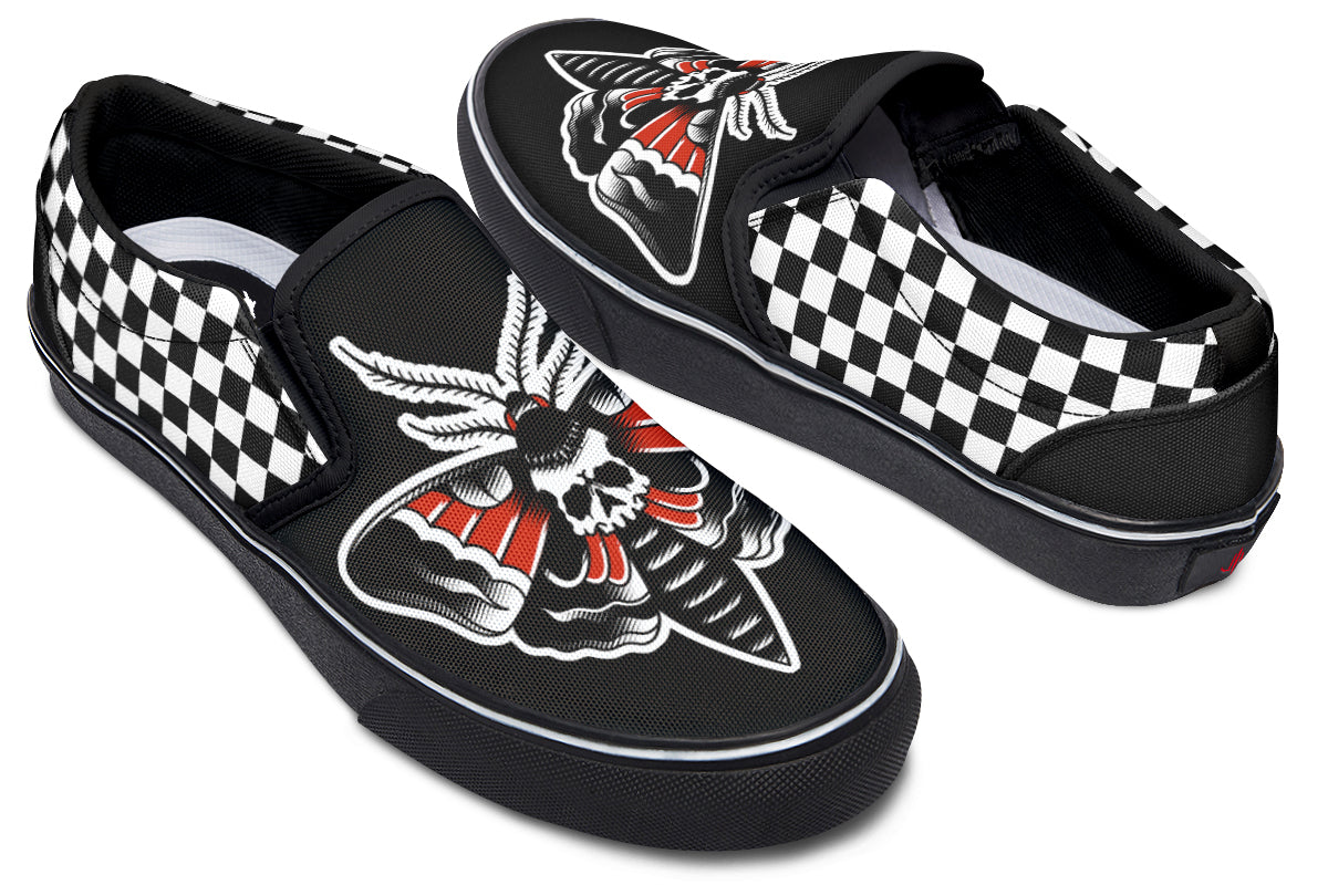 Checkered Death Moth Slip On Shoes