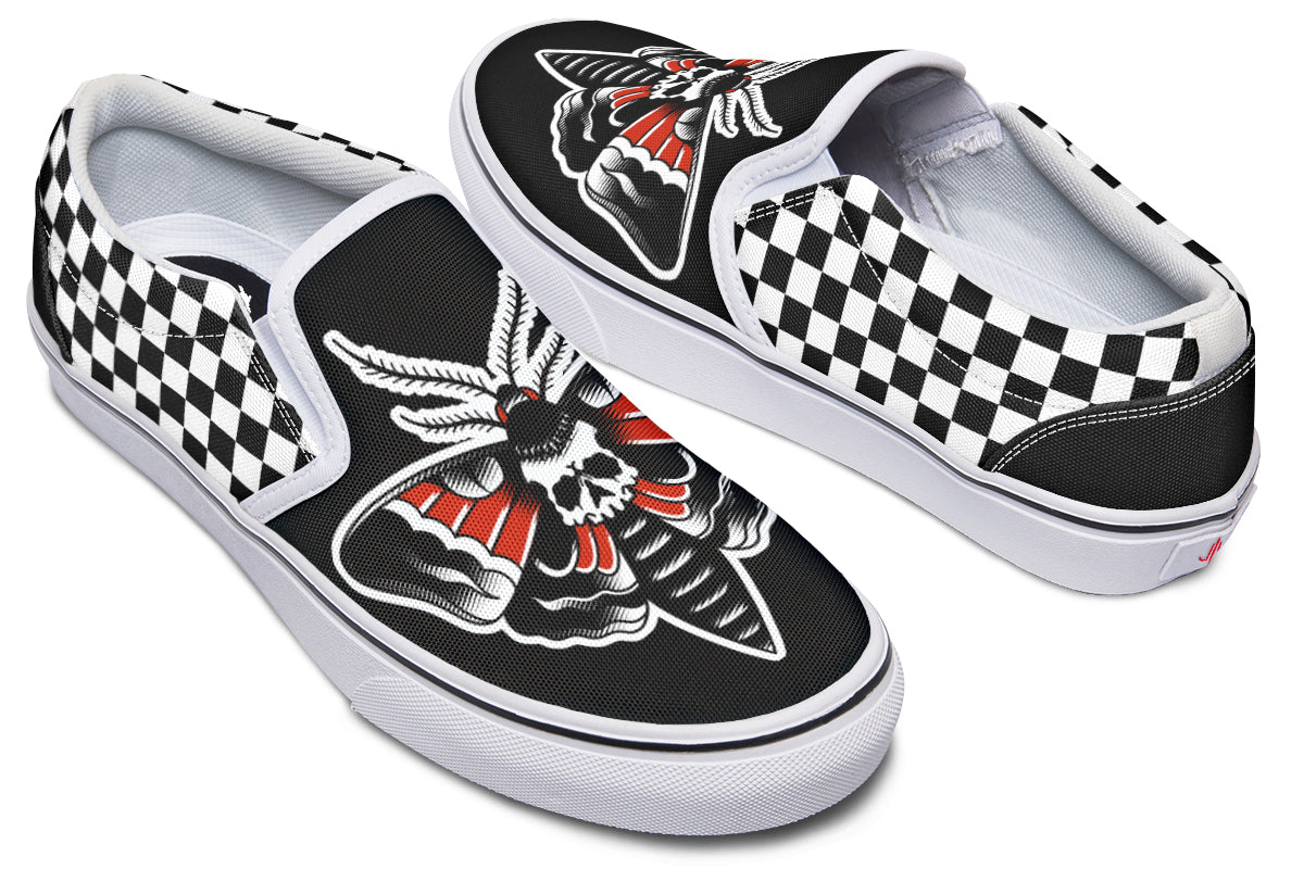 Checkered Death Moth Slip On Shoes