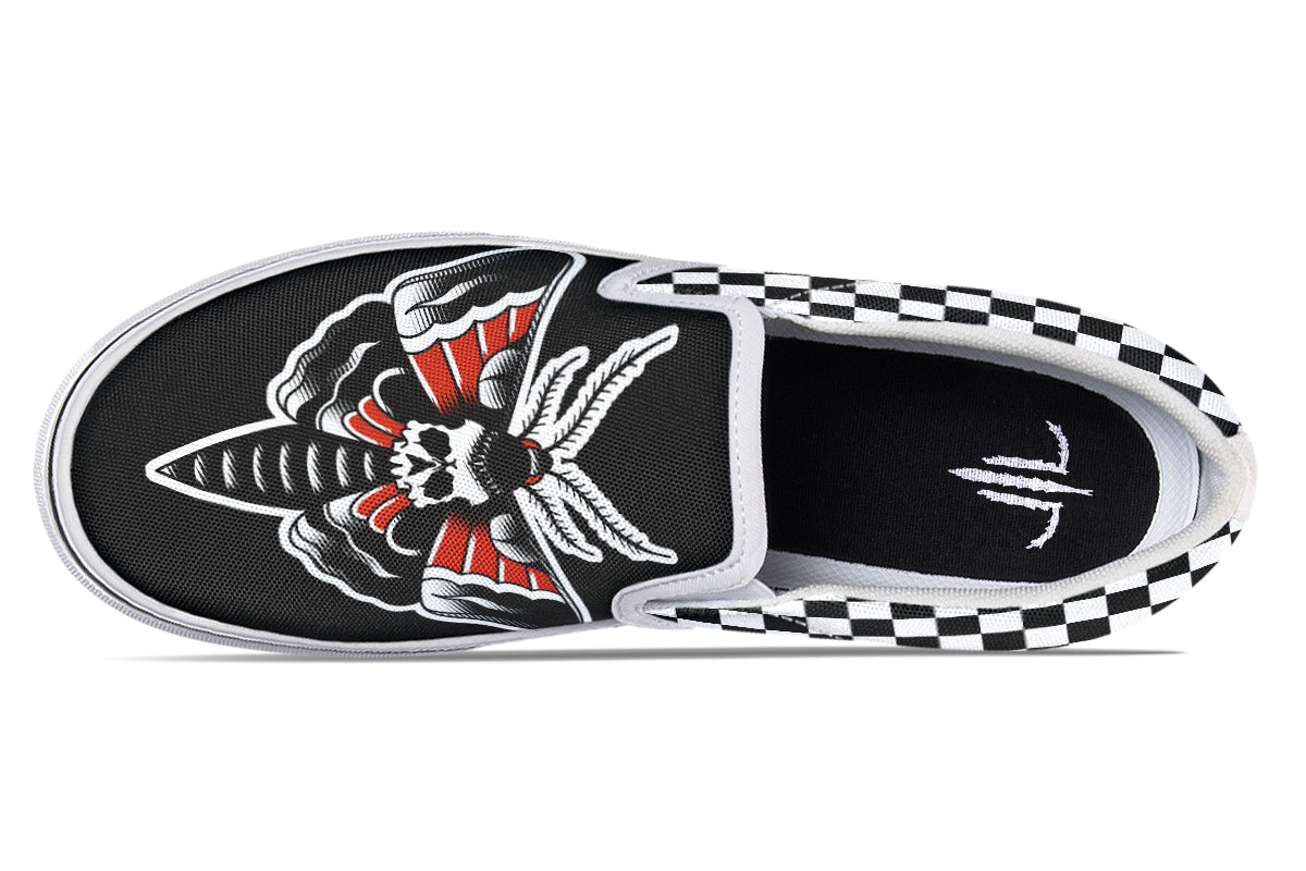 Checkered Death Moth Slip On Shoes