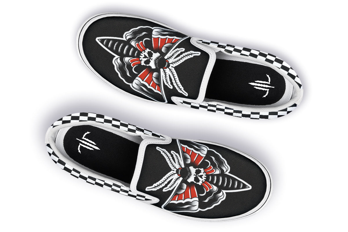 Checkered Death Moth Slip On Shoes